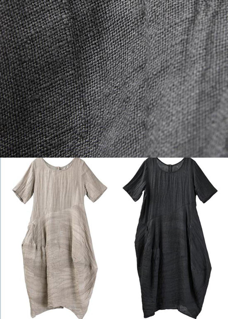 Natural Grey Asymmetrical Design Cotton Linen Long Dress Summer