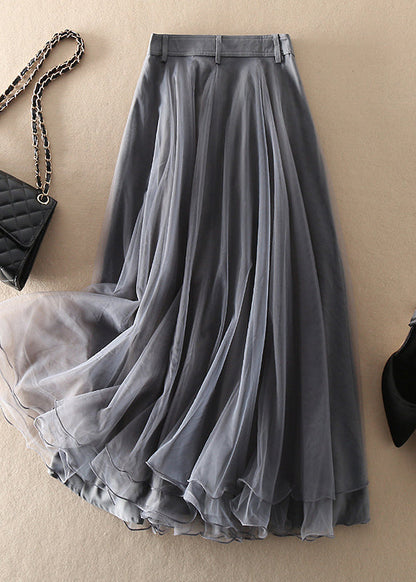 Natural Grey High Waist Patchwork Tulle Skirts Spring