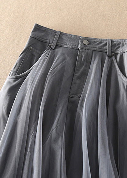 Natural Print1 High Waist Patchwork Tulle Skirts Spring