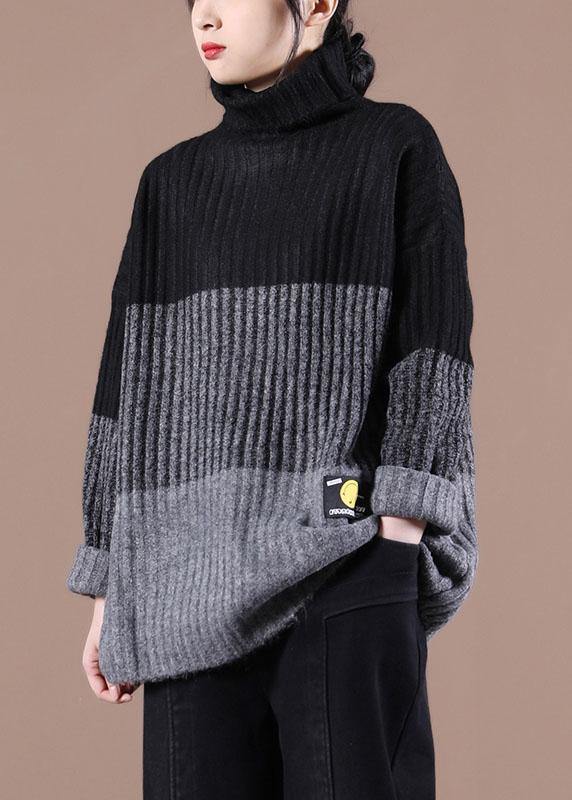 Natural Khaki Colorblock High Neck Fall Knit Sweater