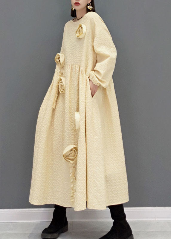 Natural Khaki O-neck Cinched Robe Dresses Spring