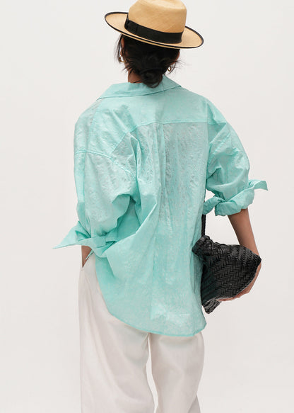 Natural Lake Green Oversized Cotton UPF 50+ Blouse Top Summer
