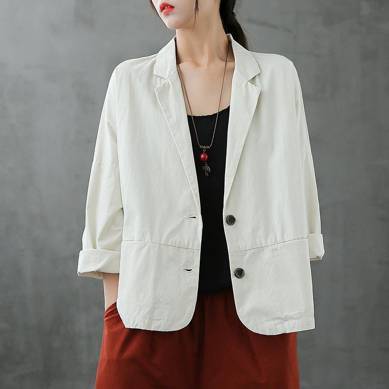 Natural Notched Button Down Fall Blouse Shirts White Shirt