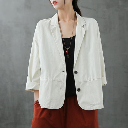 Natural Notched Button Down Fall Blouse Shirts White Shirt