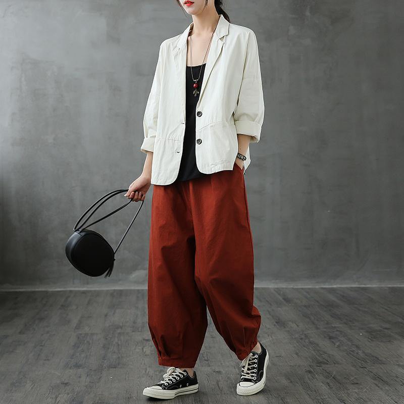 Natural Notched Button Down Fall Blouse Shirts White Shirt