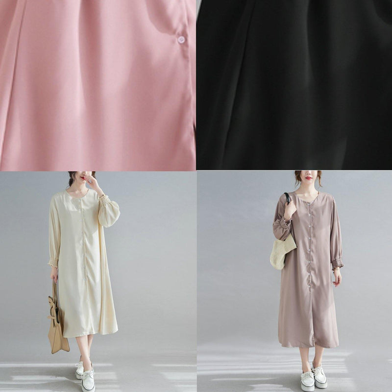 Natural O Neck Lantern Sleeve Spring Clothes Photography Brown Long Dress
