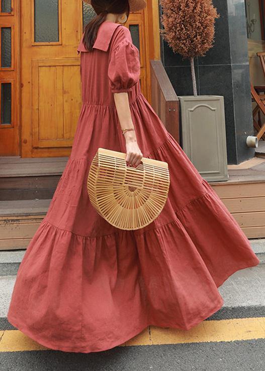 Natural Peter Pan Collar Ruffles Cotton Robes Tutorials Red Dress
