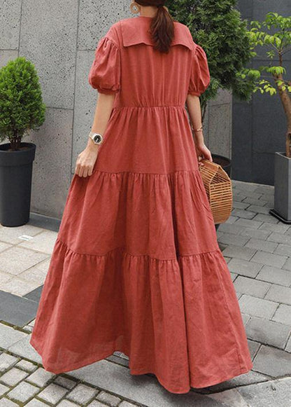 Natural Peter Pan Collar Ruffles Cotton Robes Tutorials Red Dress