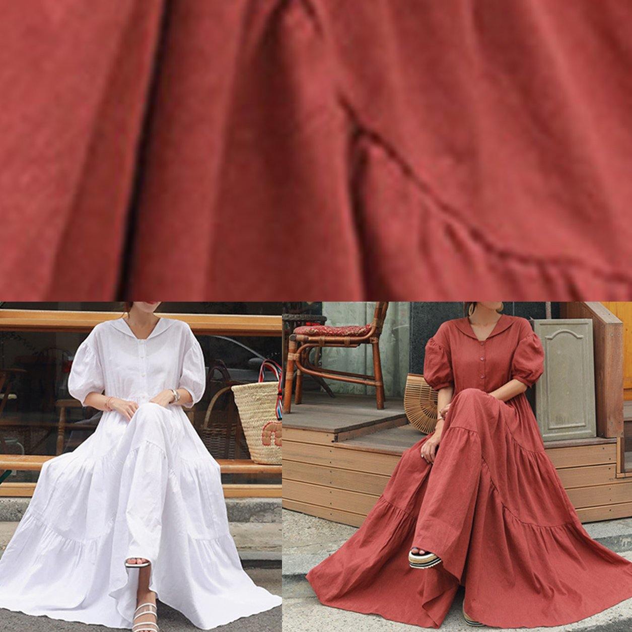Natural Peter Pan Collar Ruffles Cotton Robes Tutorials Red Dress