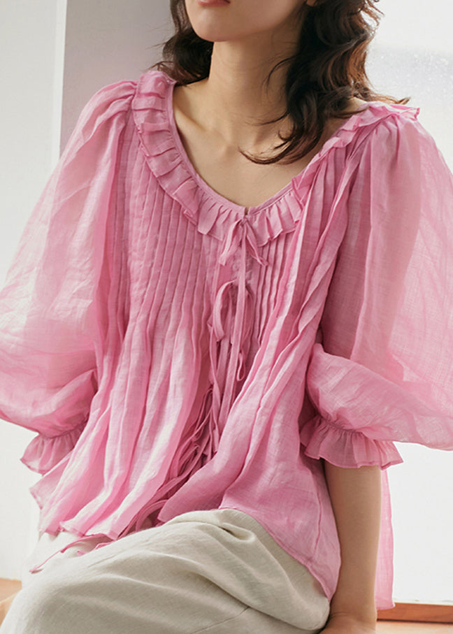Fall Pink Chiffon Blouse Shirt