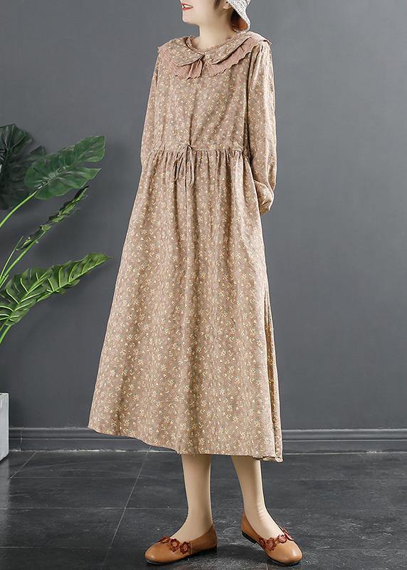 Natural Pink Print Dresses Peter Pan Collar Maxi Dress