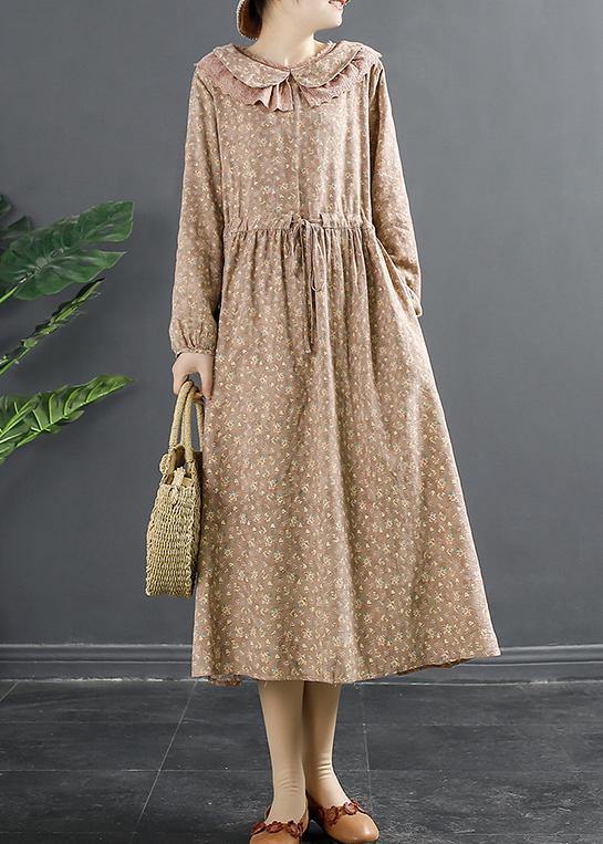 Natural Pink Print Dresses Peter Pan Collar Maxi Dress