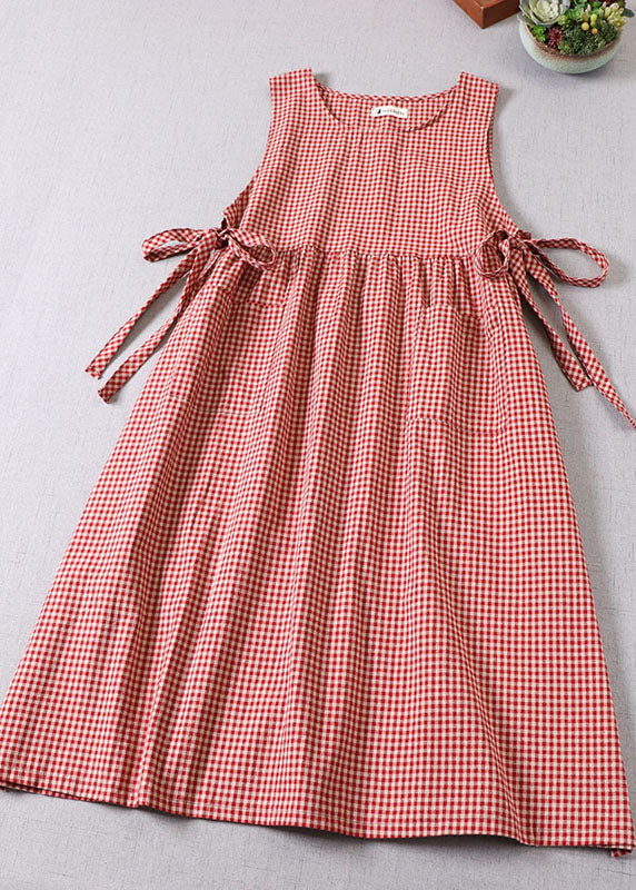 Natural Purple Cinched Plaid Party Dress Spring