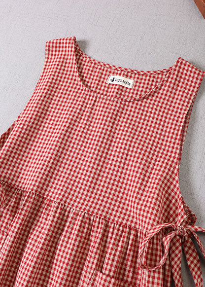 Natural Purple Cinched Plaid Party Dress Spring