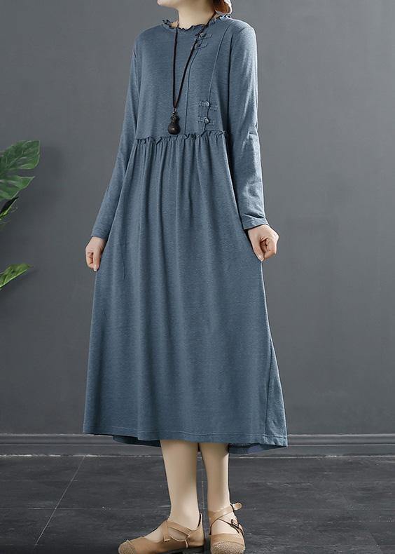 Natural Ruffled Patchwork Tunic Blue a Line Dresses