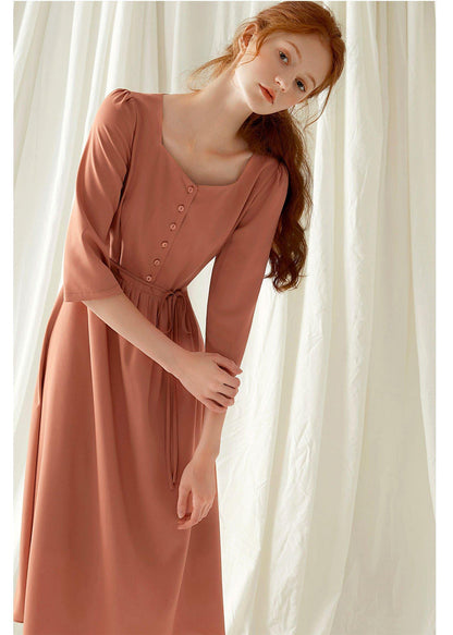 Natural Square Collar Blended Dress Tutorials Red High Waist Maxi Dresses Fall