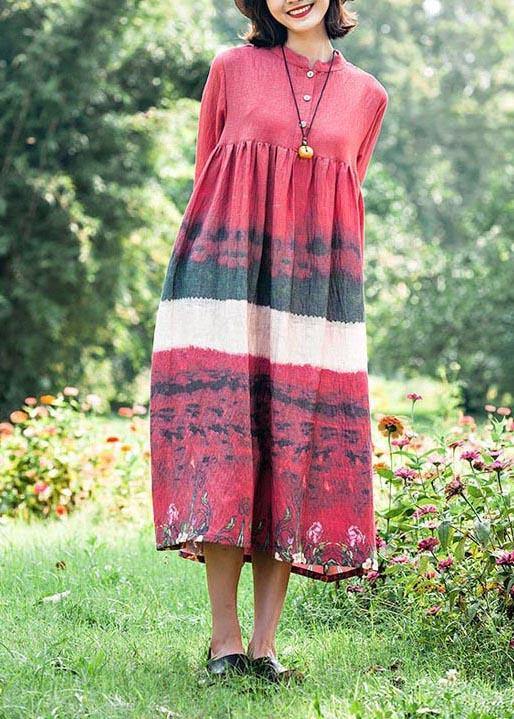 Natural Stand Collar Cinched Quilting Dresses Ideas Red Print Maxi Dress
