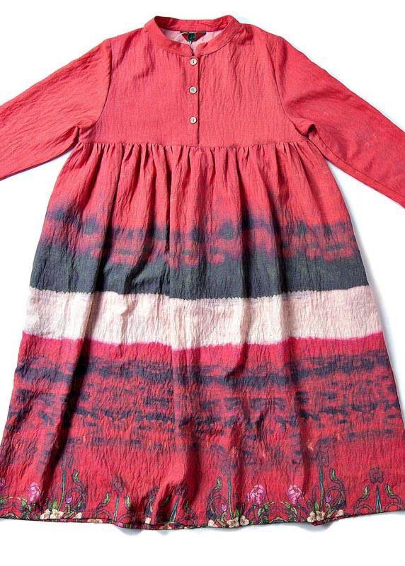 Natural Stand Collar Cinched Quilting Dresses Ideas Red Print Maxi Dress