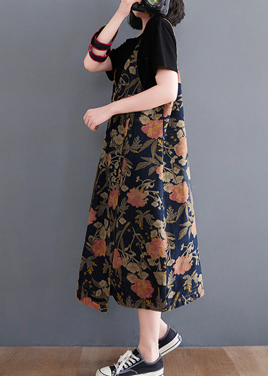 Natural V Neck Print Patchwork a Line Long Dress Summer
