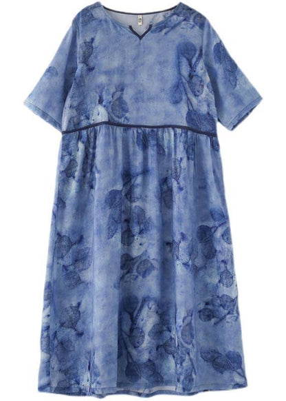 Natural White Print Cinched Summer Linen Dress