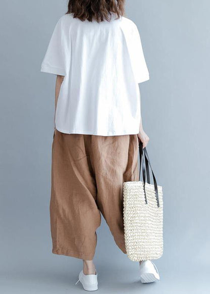 Natural White Cotton Box Top Indian Cotton Short Sleeve Animal Round Neck Blouse