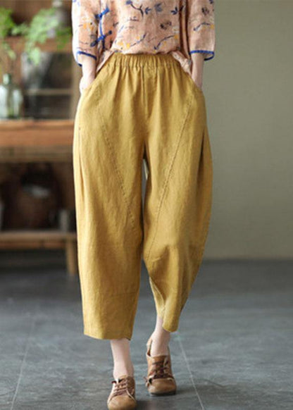 Natural White Polka Dots Elastic Waist Summer Linen Harem Pants