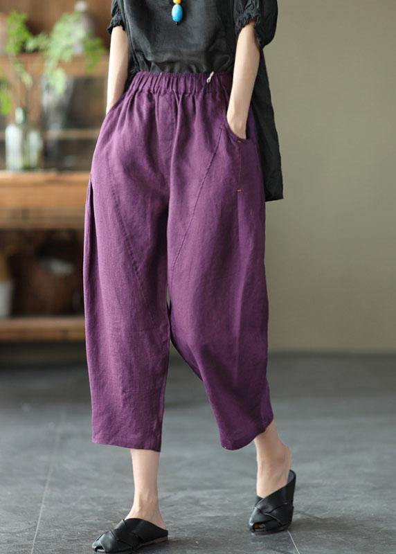 Natural White Polka Dots Elastic Waist Summer Linen Harem Pants