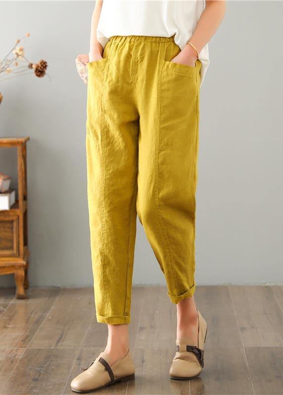 Natural Purple Pockets Cotton Linen Pants Summer