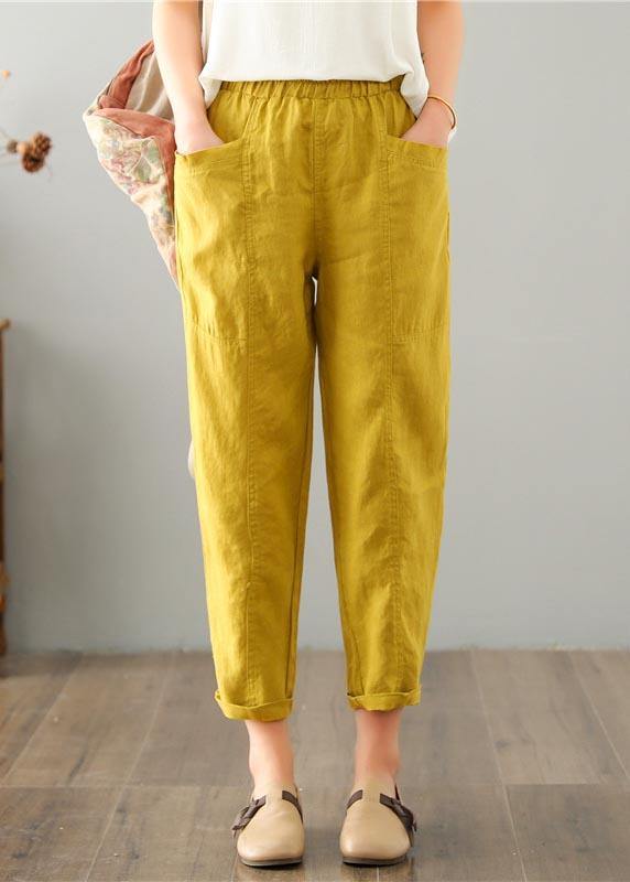Natural Purple Pockets Cotton Linen Pants Summer
