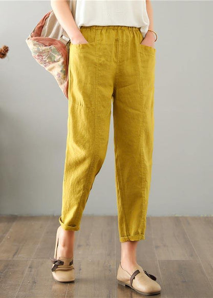 Natural Purple Pockets Cotton Linen Pants Summer