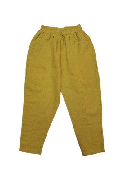 Natural Brown-red Geometry Pockets Cotton Linen Pants Summer