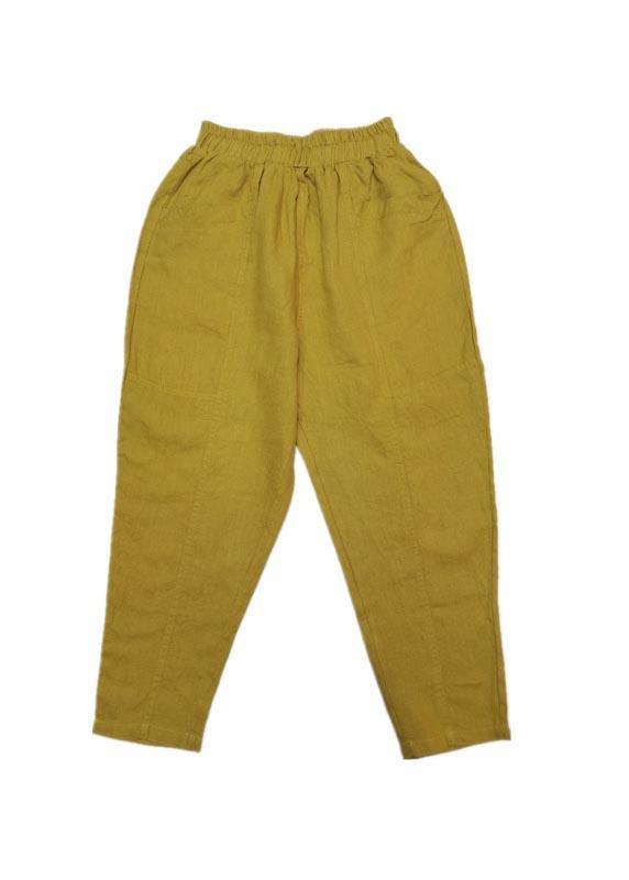 Natural Purple Pockets Cotton Linen Pants Summer