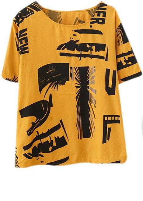 Natural Yellow Print Half Sleeve Summer Two Pieces Set