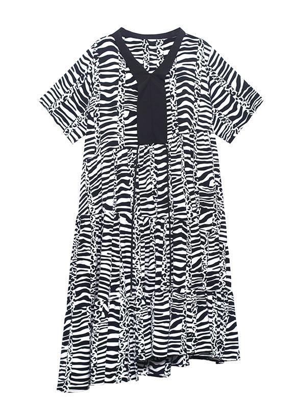Natural Zebra Pattern V Neck Cotton Asymmetrical Design Summer Maxi Dress