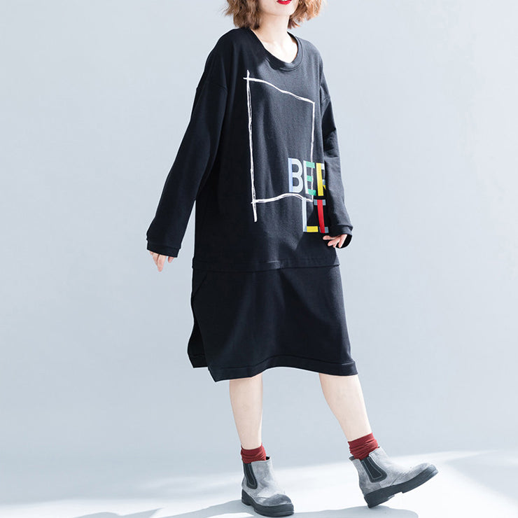 Natural Black Cotton Dresses Pakistani Wardrobes Letter Short Dresses