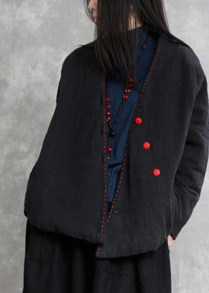 Natural Black Trench Coat Gifts V Neck Thick Fall Jackets