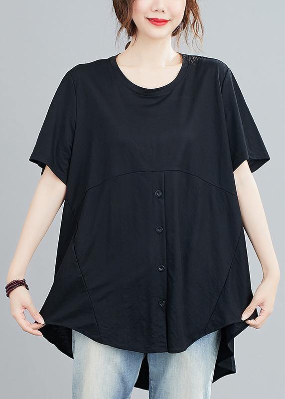 Natural Black Clothes for O Neck Asymmetric Knee Shirts