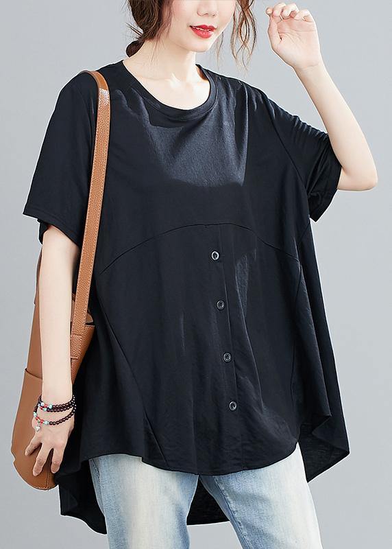 Natural Black Clothes for O Neck Asymmetric Knee Shirts