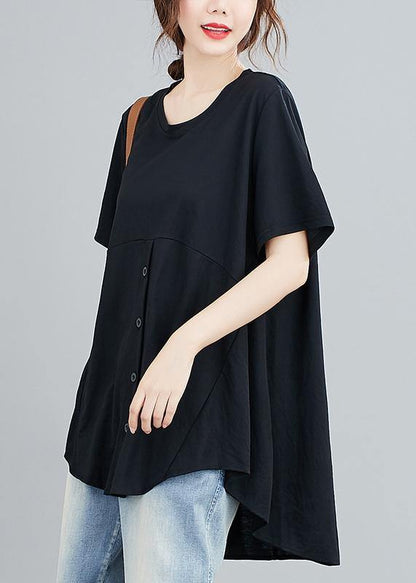 Natural Black Clothes for O Neck Asymmetric Knee Shirts