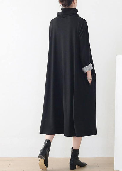 Natural Black Clothes High Neck Asymmetric Robes Dress