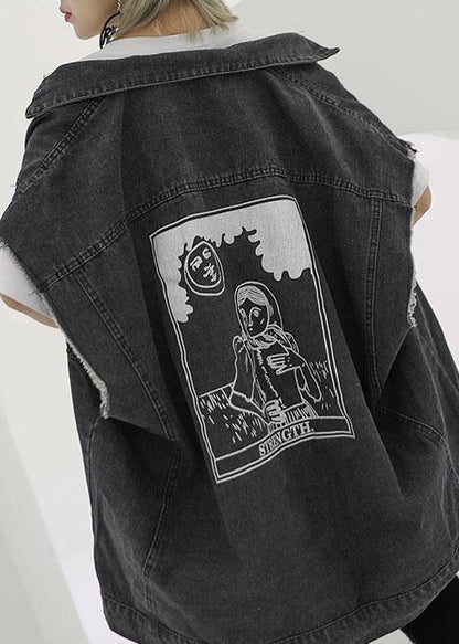 Natural Black Cotton Clothes for Short Sleeve Loose Fall Denim Blouse
