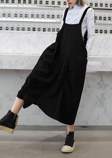 Natural Black Cotton Quilting Clothes Spaghetti Strap Cinched Cotton Robes Dress