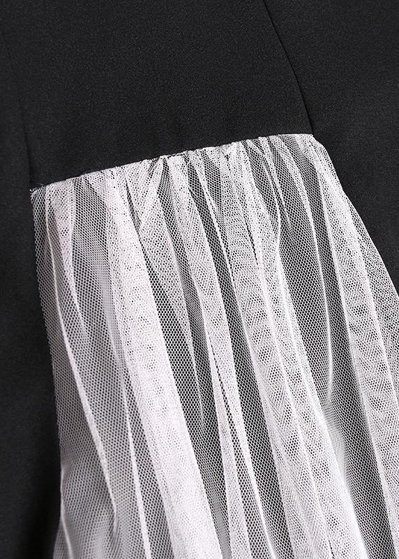 Natural Black Cotton Quilting Clothes O Neck Patchwork Tulle Robe Summer Dresses