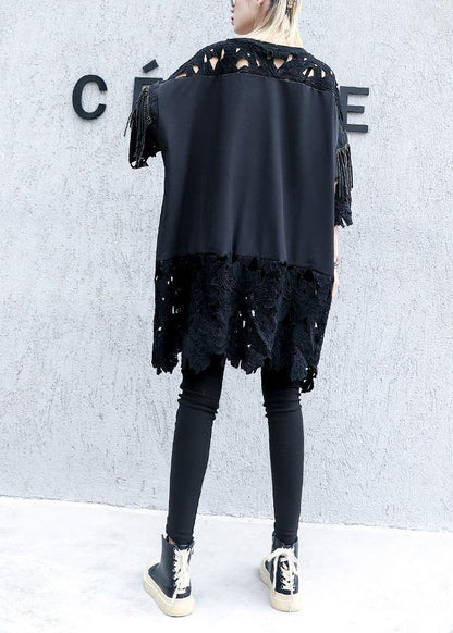 Natural Black Patchwork Cotton Dresses Tassel a Line Summer Dresses