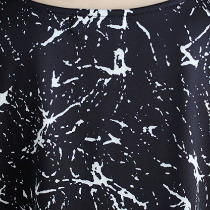 Natural Black Print Cotton Dress Shape Side Open Baggy Dress