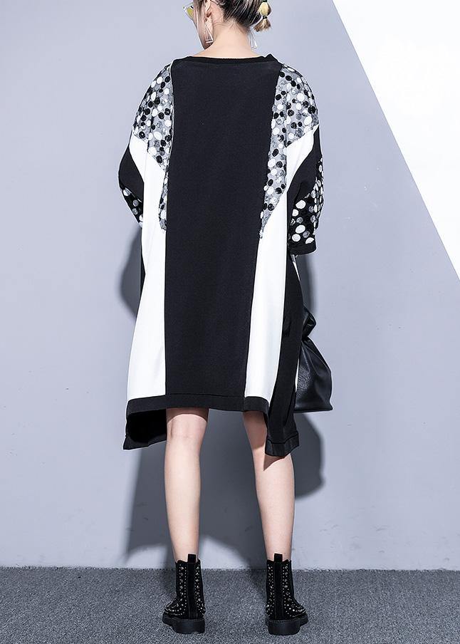 Natural Black White Patchwork Cotton Clothes Sequined Clothing Summer Tops
