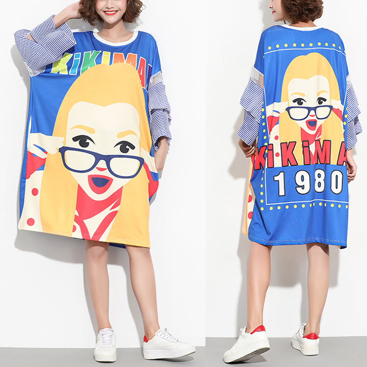 Natural Blue Cotton Clothes Dress O Neck Patchwork Daily Summer Dresses