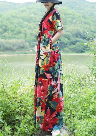 Natural Blue Linen Clothes Fine Shirts Prints Maxi Summer Dresses