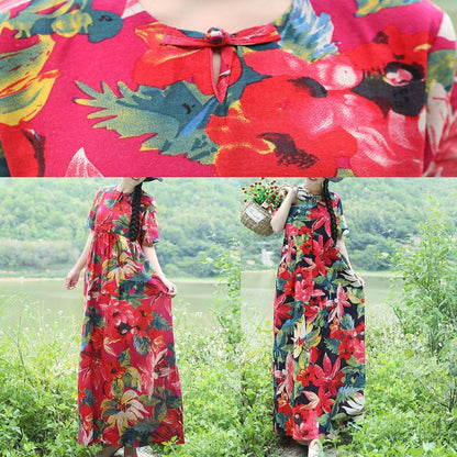 Natural Blue Linen Clothes Fine Shirts Prints Maxi Summer Dresses
