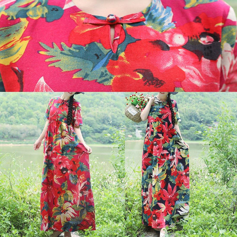 Natural Blue Linen Clothes Fine Shirts Prints Maxi Summer Dresses